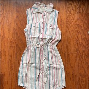 Bebop Cream Striped, Button-down, Tye-up Dress S